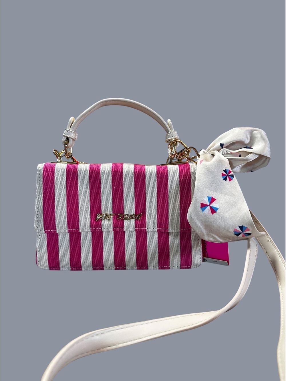 Betsey Johnson Pink and White Striped Crossbody Bag & Scarf